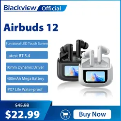 Blackview Airbuds 12 Headset In-Ear Wireless Touch Screen Headphones Sports Air Conduction Bass ENC Earphones 400mAh IPX7