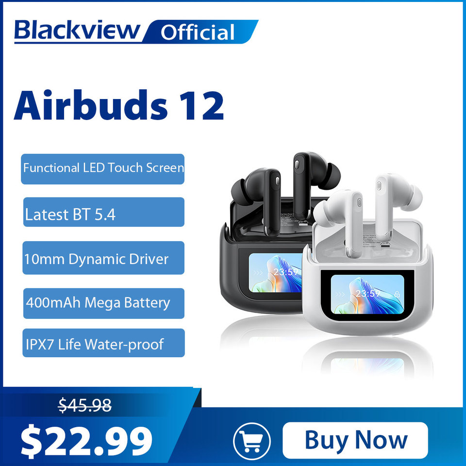 Blackview Airbuds 12 Headset In-Ear Wireless Touch Screen Headphones Sports Air Conduction Bass ENC Earphones 400mAh IPX7