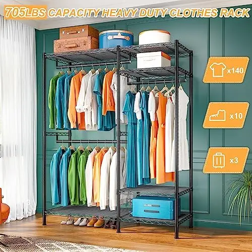 

Heavy Duty 705 LBS Capacity Clothing Racks for Hanging Clothes Portable Adjustable Wadrobe Closet Rack Wire Garment Rack 45.3&#