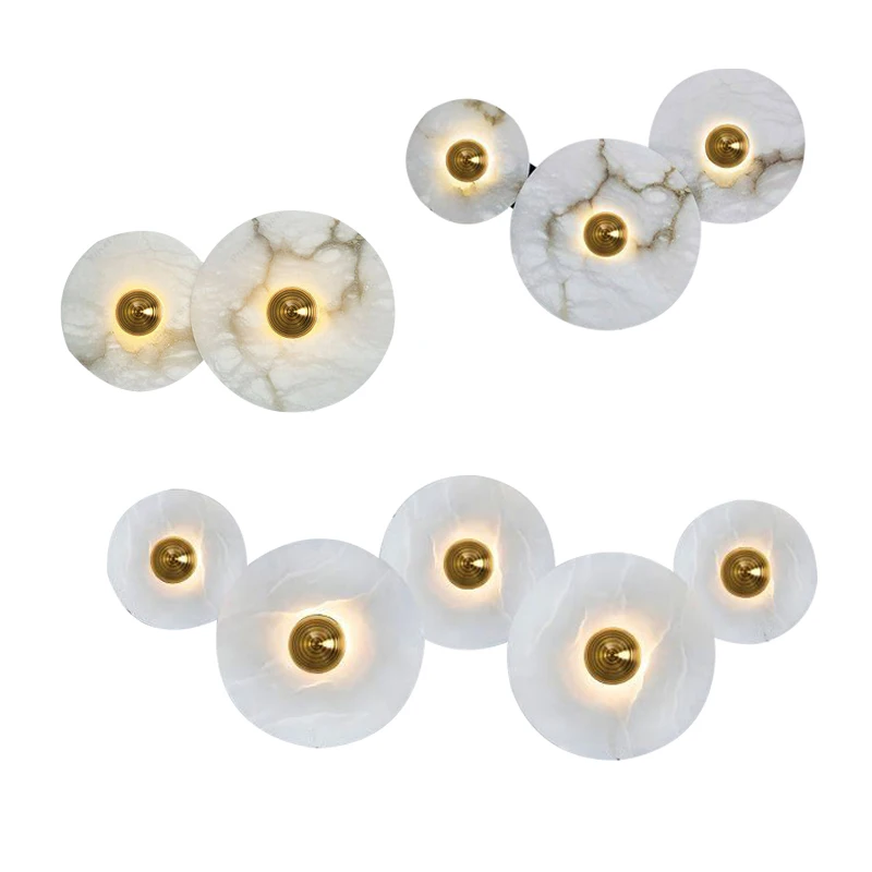 Modern Minimalist 2026 Marble Wall Sconce Easy Installation Luxury Round Alabaster Wall Mounted Lights for Living Room Bedside