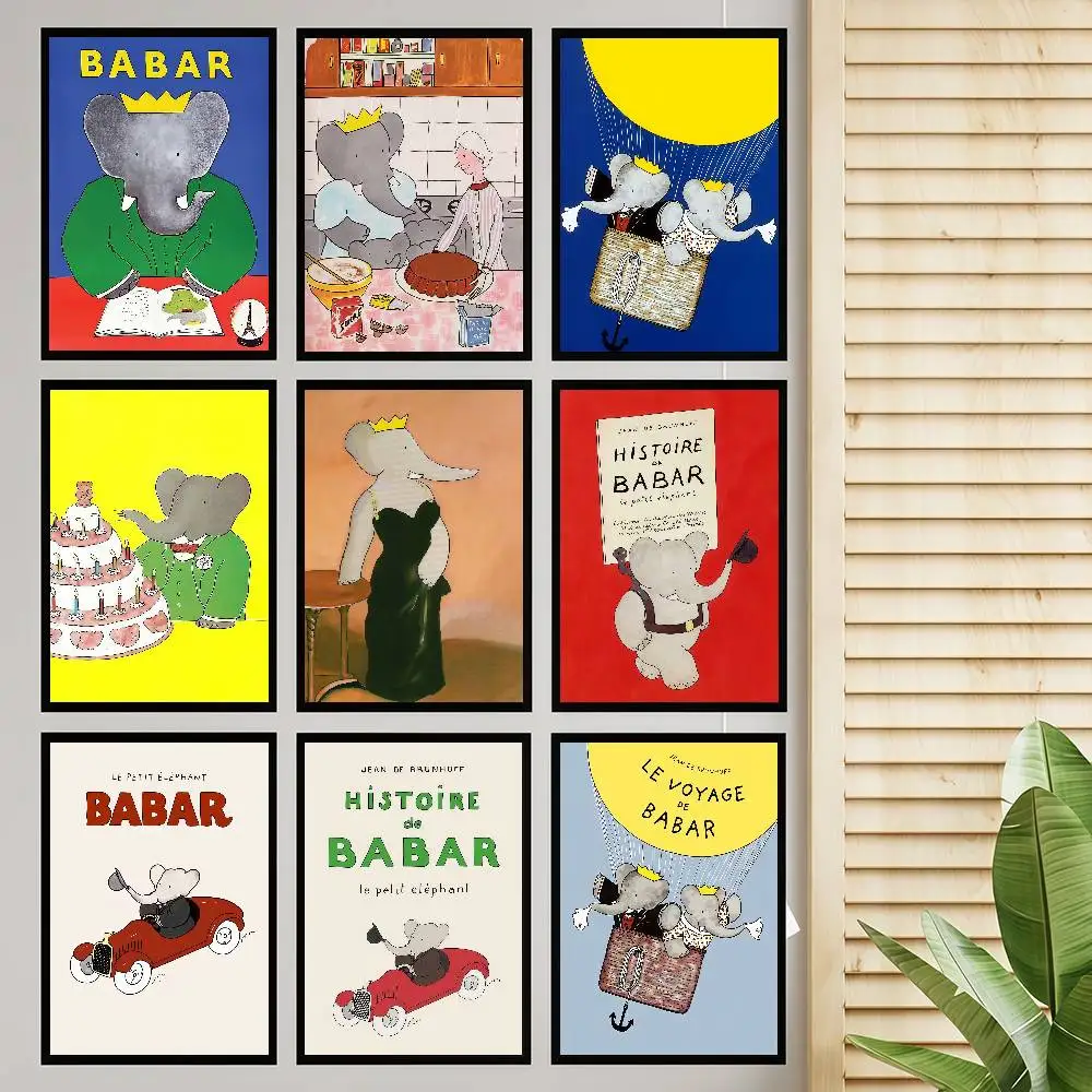 Elephant Babar France Fairy Tales Vintage Posters Sticky Whitepaper Prints Posters Artwork Posters Wall Stickers