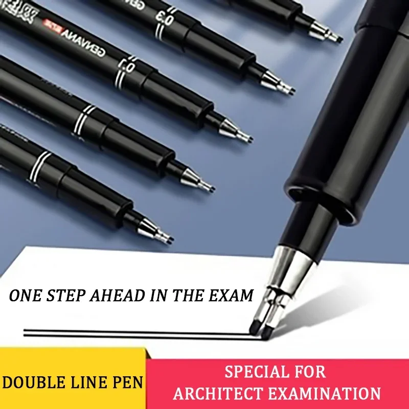 Student Drawing Design Architecture Exam Double-Headed Needle Pen Black Hook Line Pen Students' Supplies Office Supplies