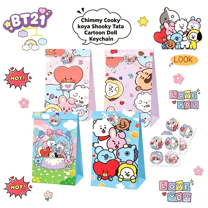 LINE FRIENDS BT21 Limitierte Handtaschen aus Papier mit Figurenmotiven, Geschenktüten für Geburtstagsfeiern, Süßigkeiten- und Gastgeschenkverpackungen