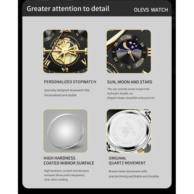 OLEVS Men Watch Roman Scale Multi-function Chronograph Luxury Wristwatch for Man Original Quartz Watches  2859
