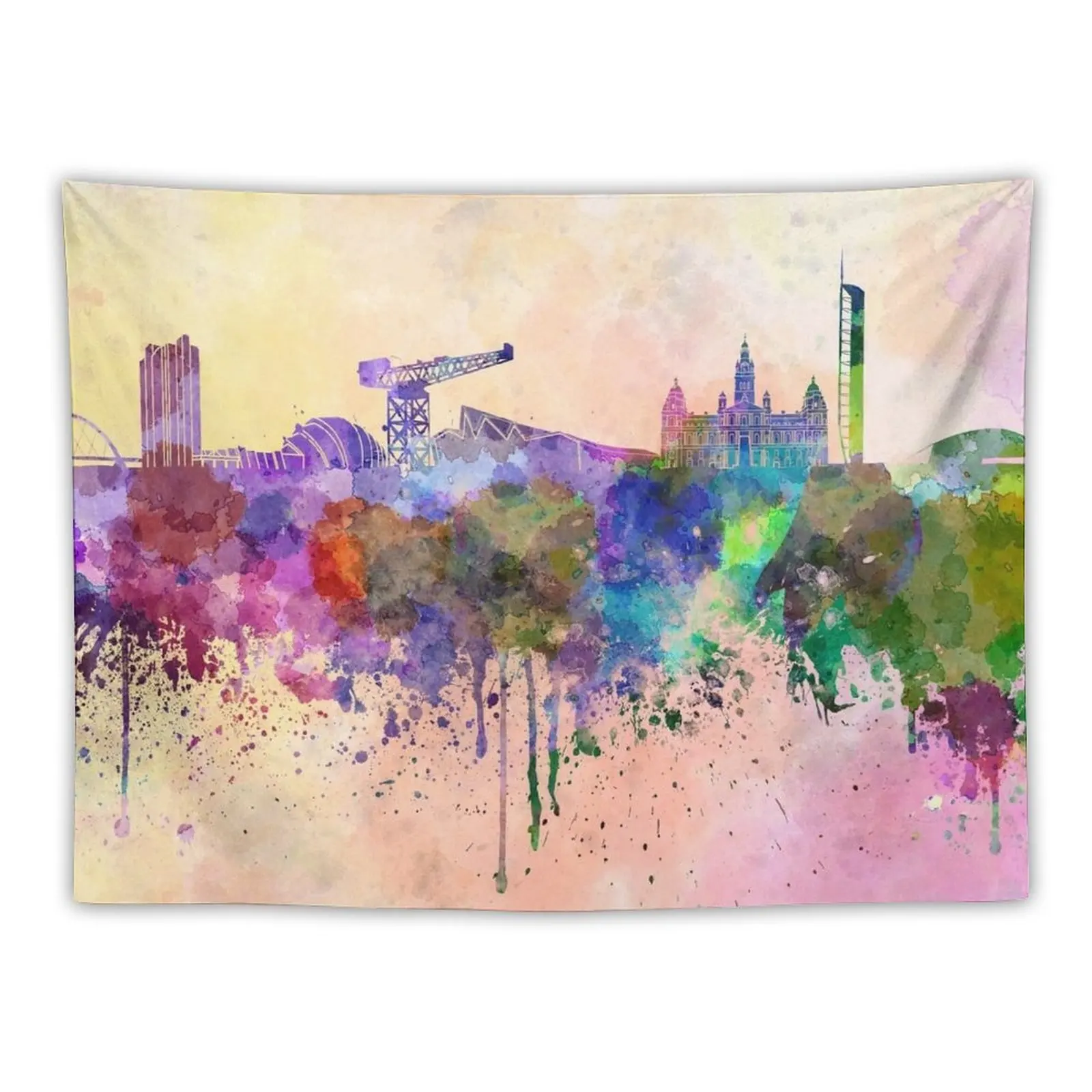 

New Glasgow skyline in watercolor background Tapestry Wall Decoration Items Room Decorating Aesthetic Tapestries Wall Hanging