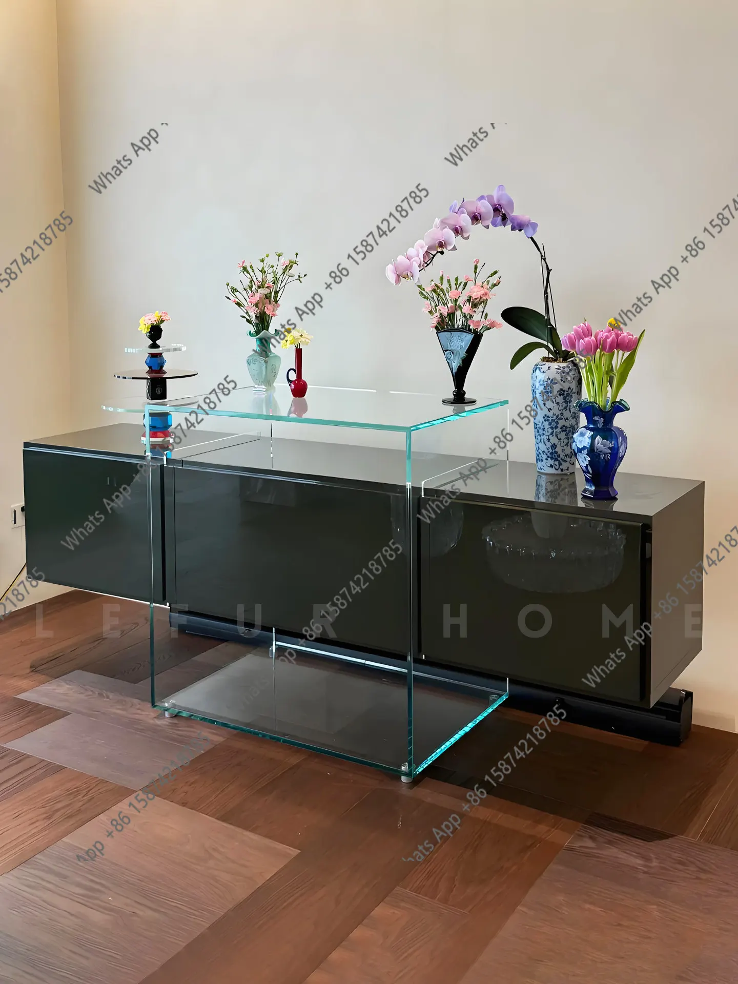 Side cabinet Italian minimalist glass storage designer art side cabinet integrated storage cabinet against the wall