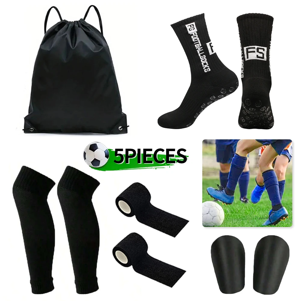 

5-Piece Set of Outdoor Sports Football Socks + Shin Guards + Shin Socks + Bandages + Storage Bag