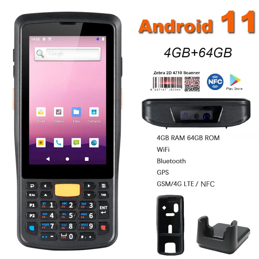 

RUGLINE Android 11 64G ROM PDA штрих-код 1D 2D QR-код Zebra сканер IOT прочный Wifi GPS 4G сенсорная клавиатура Стандартный PDA терминал данных