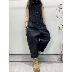 Playsuits de grandes dimensões feminino casual solto uma peça outfit feminino coreano moda macacões calças cruzadas para roupas femininas