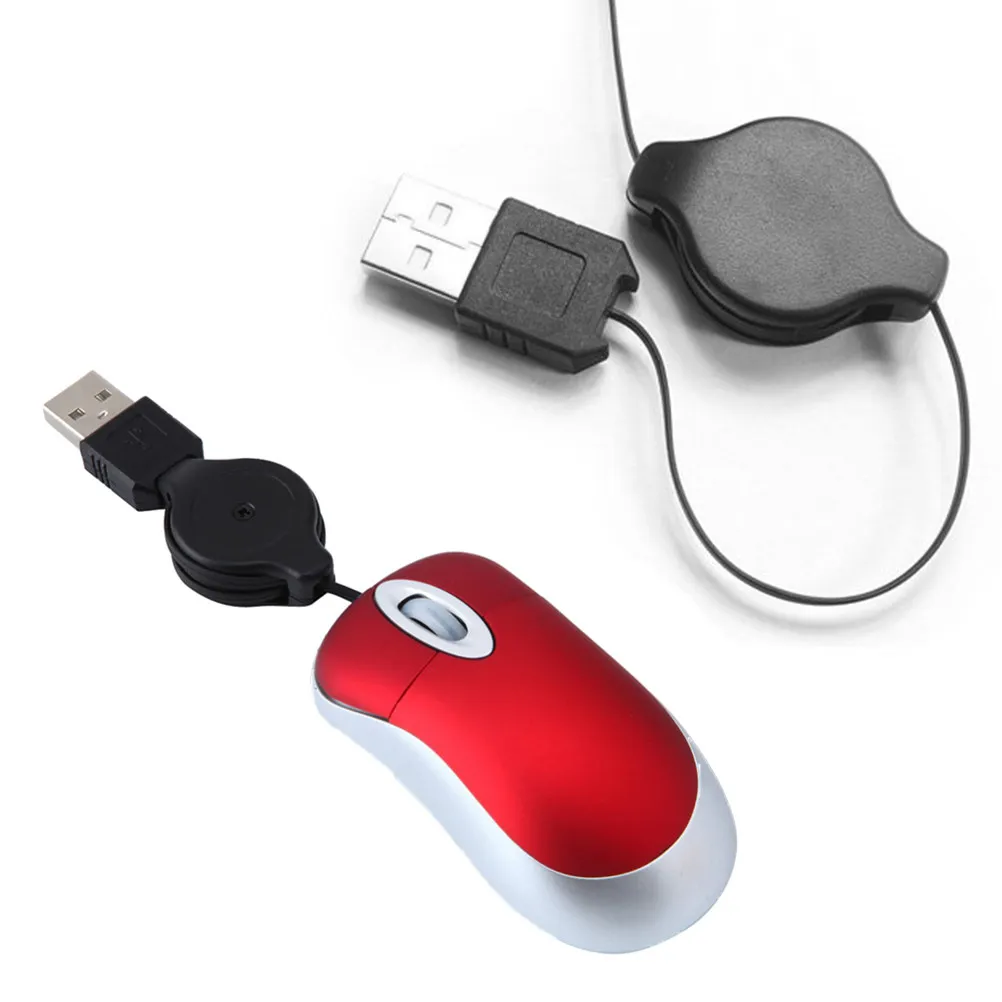 2Pcs Mini Retractable USB Mouse Optical Sensor 0.7m Pull Out Cable Ergonomic and Play for Notebook