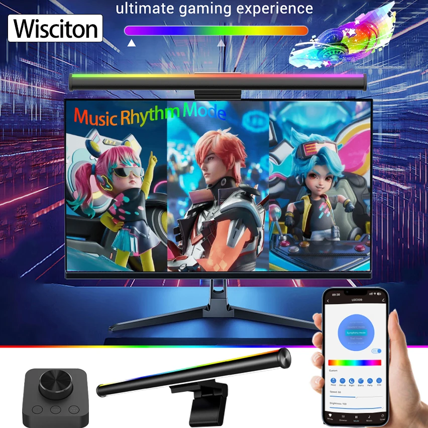 

Световая панель для монитора приложения, светодиодная подсветка RGB, подвесной светильник для экрана монитора, бесступенчатая регулировка яркости, рабочая игра, обучающий свет, атмосферная лампа