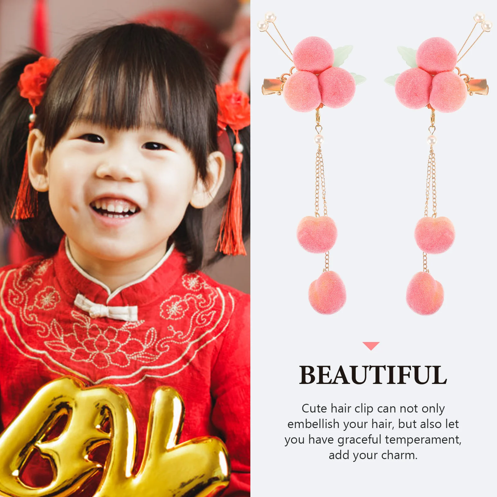 

2pcs Peach Hair Clips Tassel Accessories for Girls Women Pink Wedding Brides Hair Decorations Thick Thin Easy