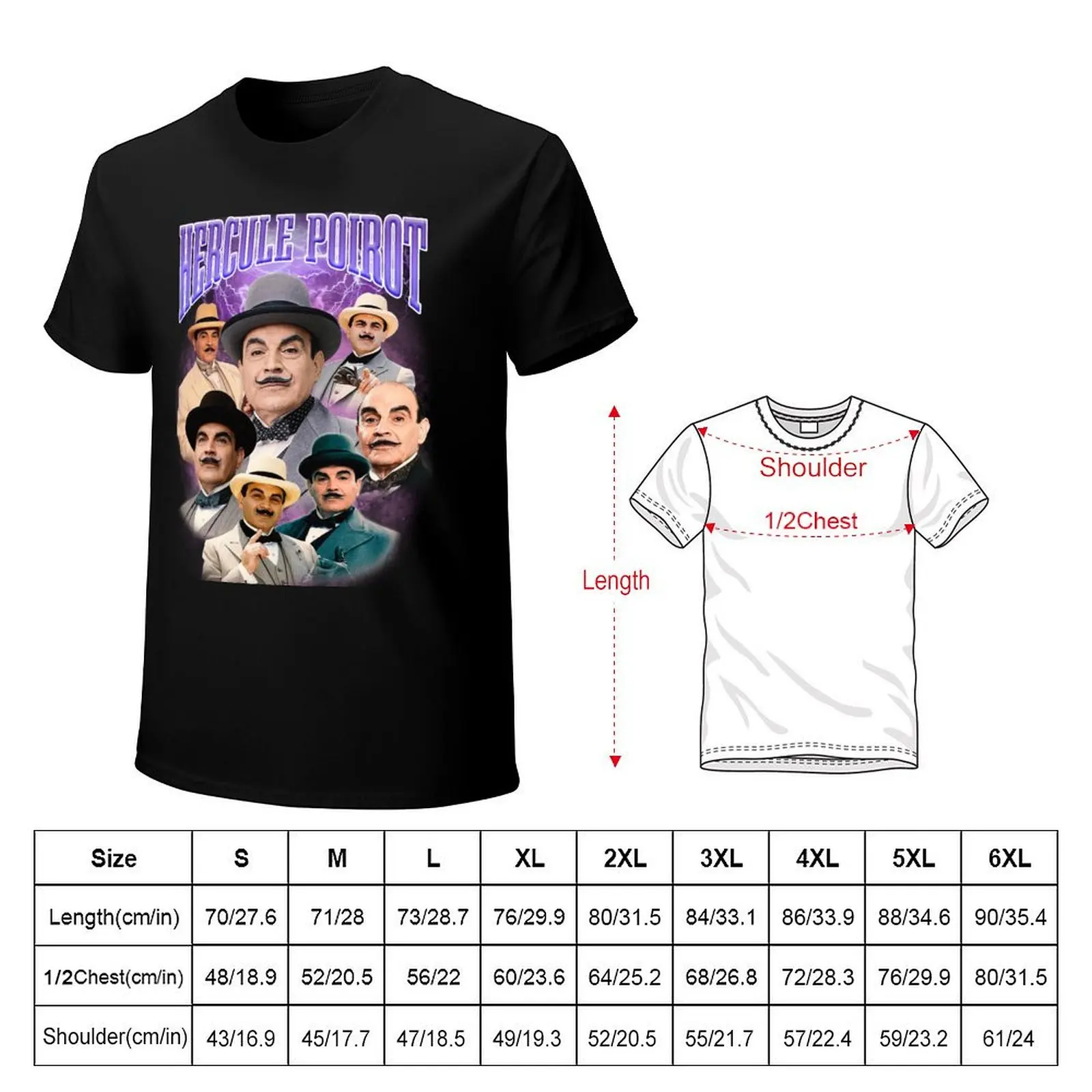 Bootleg 90'S RETRO STYLE HERCULE POIROT RAP T-Shirt Big and Tall Crew Neck Tee