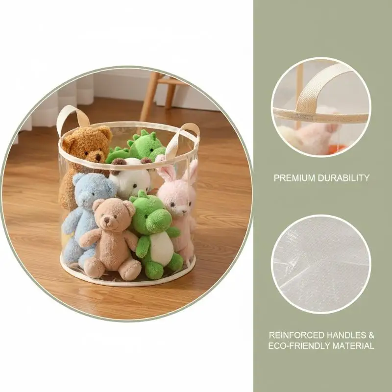 1Pcs Large Transparent Children Toy Storage Basket, Large Capacity Multifunctional Toy Storage Bag for Household