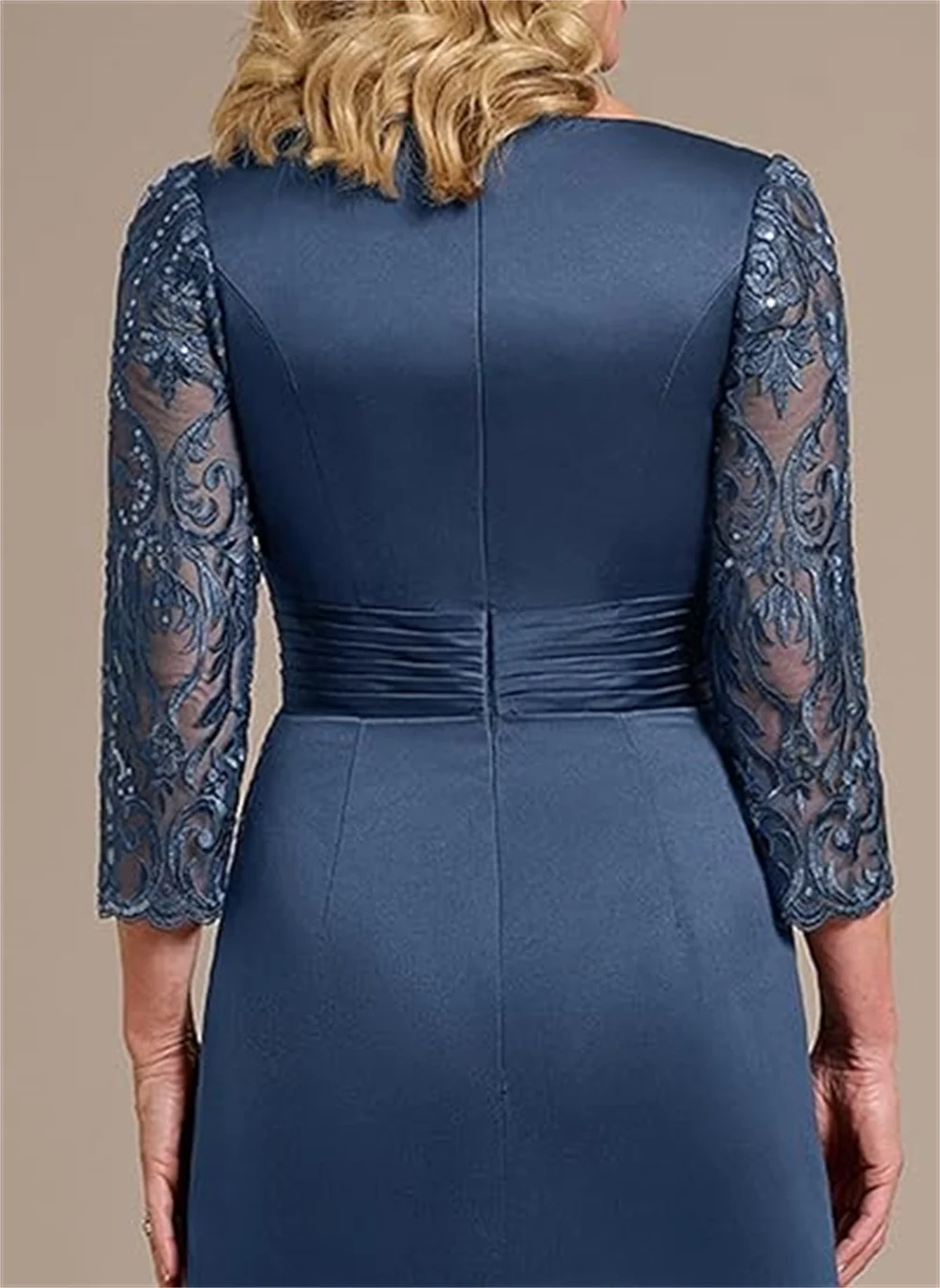 فستان نسائي مخصص باللون الأزرق الملكي مزين بالدانتيل على شكل حرف A فستان أم العروس من الساتان بأكمام طويلة فستان سهرة رسمي للحفلات الراقصة