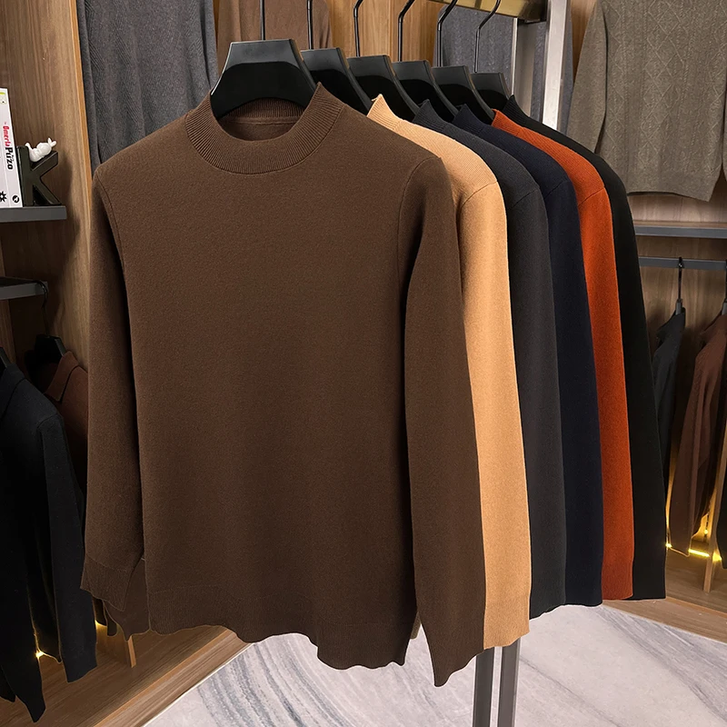 

Мужской облегающий трикотажный свитер с высоким воротом, теплый, однотонный, повседневный, с длинным рукавом, осенне-зимняя модная молодежная одежда