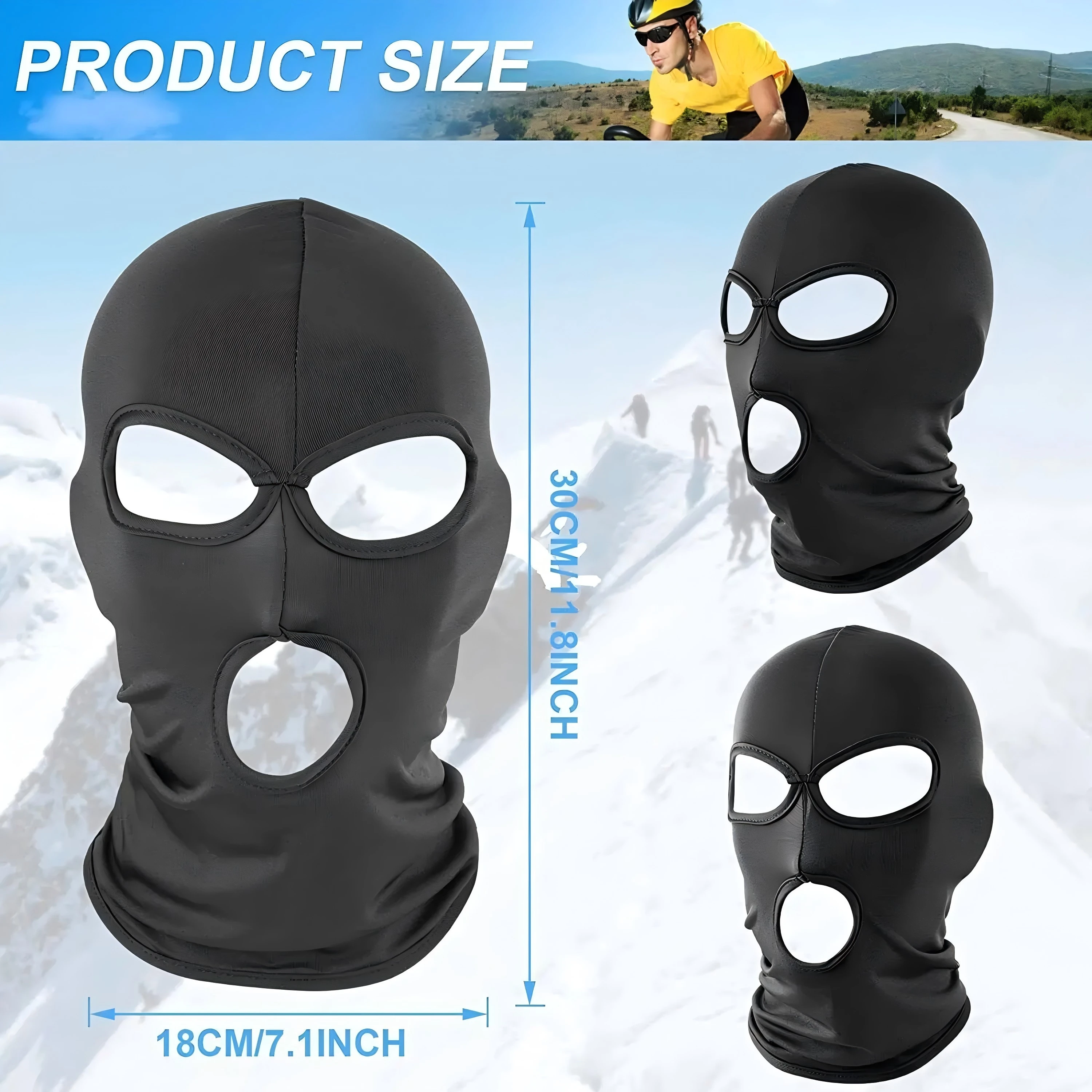 Sturmhaube, 3-Loch-Vollgesichtsmaske, Skimaske für Männer und Frauen, atmungsaktiv, Motorrad, Radfahren, Reiten, Sport, Sturmhaube, UV-Schutzmaske – Detail 3