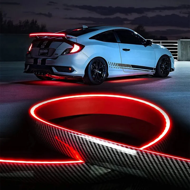 

Universal 12V Car Rear Wing Red Carbon Fiber LED Taiate Turn Signal Brake Stop Tail Light Strip Rear Spoiler Suite With Light