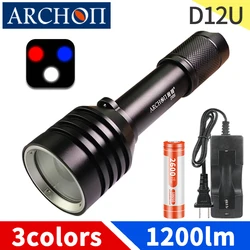 ARCHON D12U Zoom diving video lights Red Blue lighting Diving flashlight Underwater 100m Scuba torch Dive photography fill light