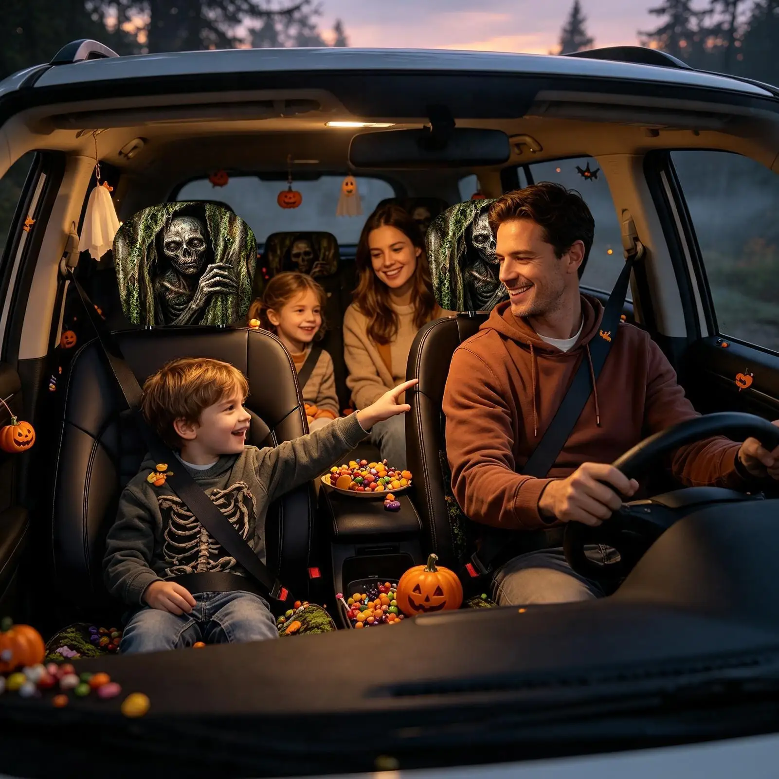 Headrest Covers For Cars Soft Creepy Auto Seat Accessories Scary Face Headrest Cover For Vehicles Trailer Motorhome Traveling