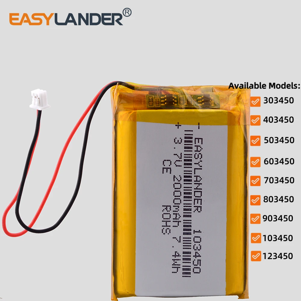JST 1.25mm 2pin 603450  3.7V 1200mAh Li-Polymer Li-ion Battery Lipo 303450 403450 503450 703450 803450 903450 103450 123450