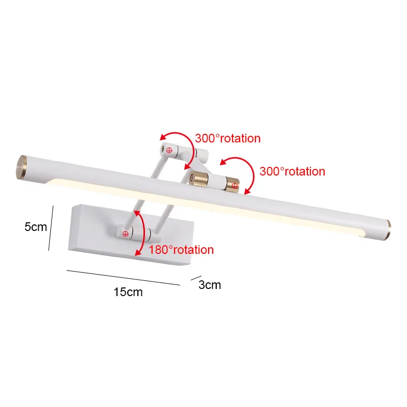 Lámpara de pared LED con luz de espejo, luz de pared moderna para baño, 43cm, 58cm, AC85 - 265V, iluminación interior, apliques de pared para