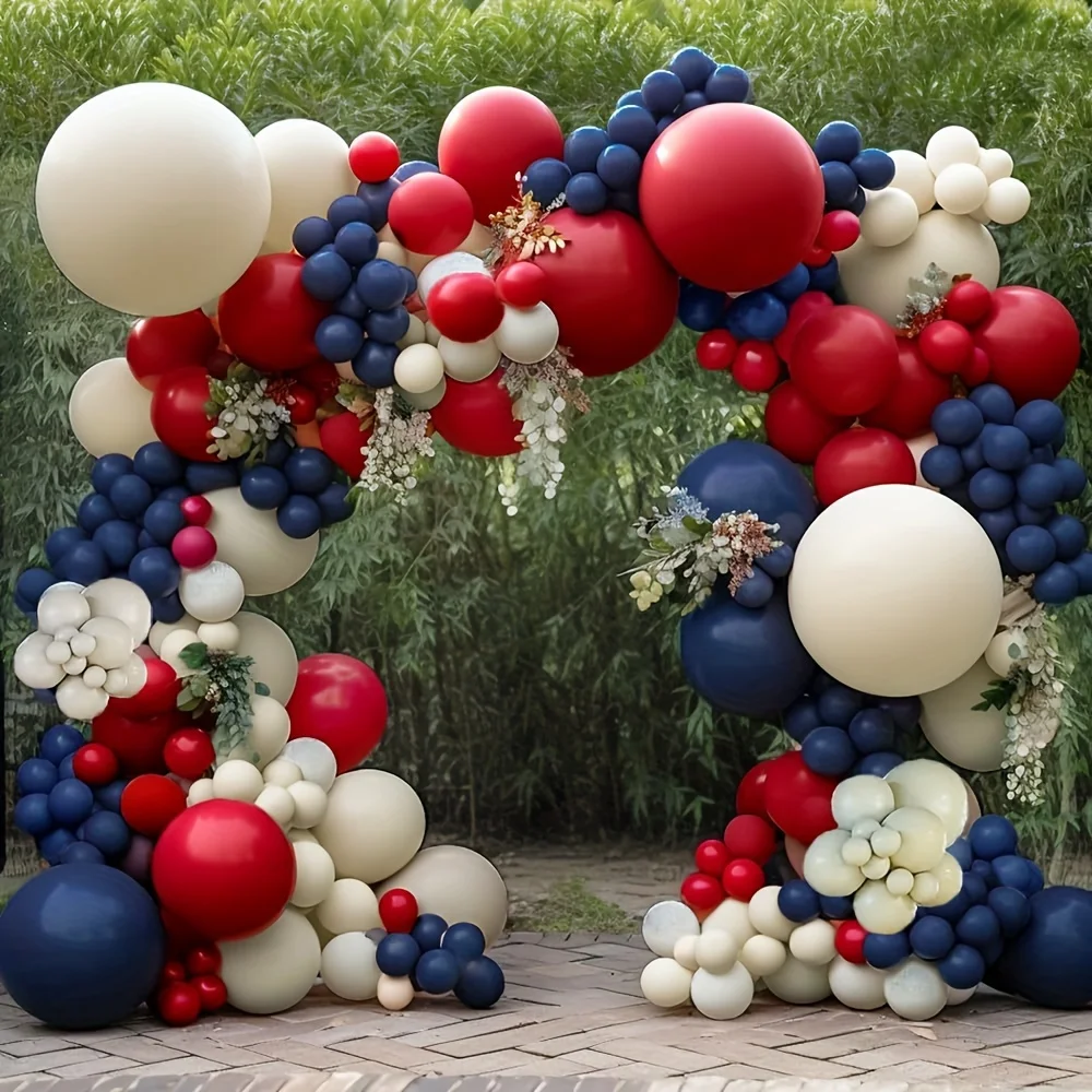 125pcs Navy Blue Red Balloon Garland, Night Blue Balloons Nude Cream White Sand Red Balloons Arch Kit for Birthday Shower Wedding Shower Engagement Anniversary Gender Reveal Nautical Baseball Patriotic Decorations