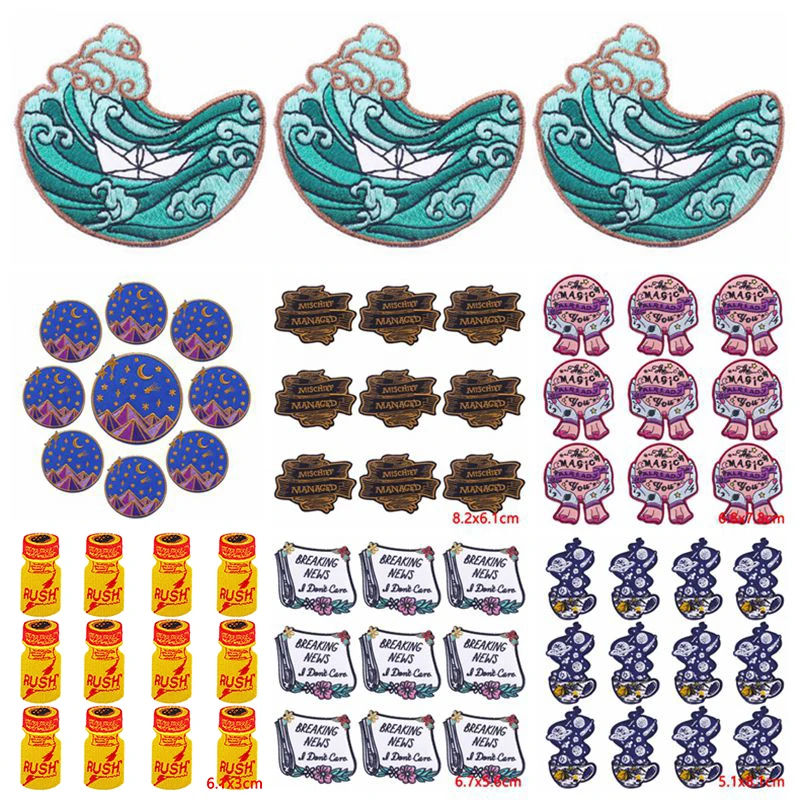 Prajna 10PCS/Lot Wave Embroidered Patches For Clothing Thermoadhesive Patches Iron On Patch On Clothes Cartoon Fusible Patch DIY