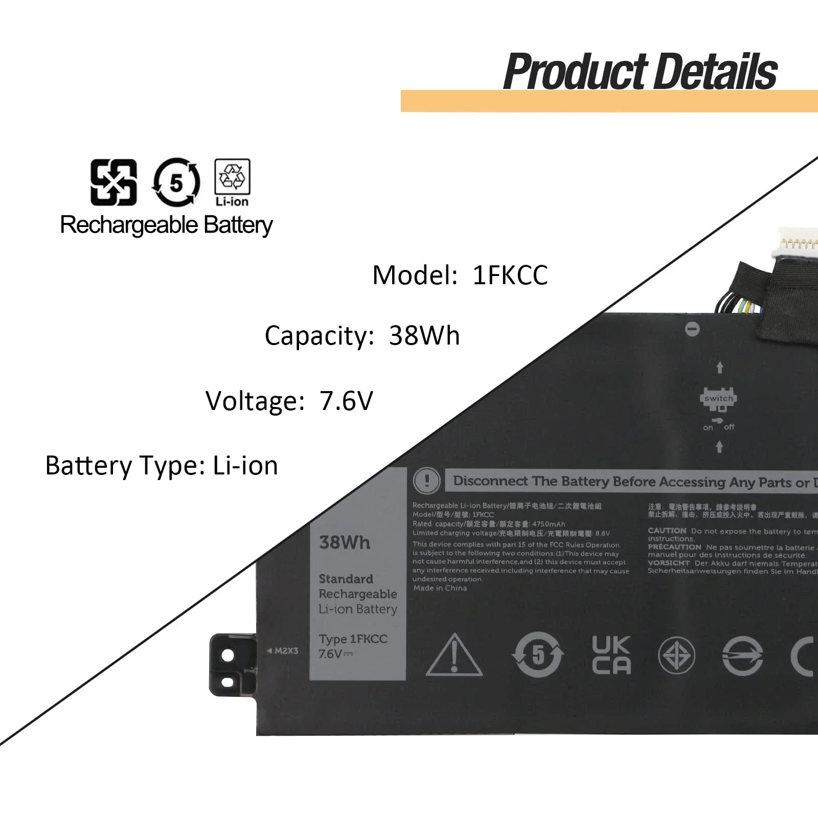 1fkcc Laptop-Akku für Dell Latitude 7200 7210 2-in-1-Notebook der Serie t04j t04j001 09ntkm 9ntkm 0 d9j00 d9j00 0 kwww4 kwww4