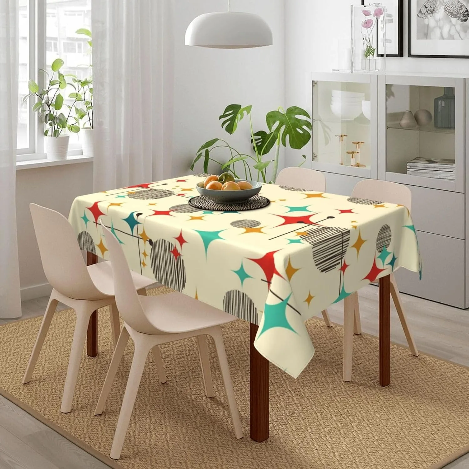 1pc Rectangular Printed Tablecloth, Mid-Century Modern Atomic Vintage Style Rectangular Tablecloth, Suitable for Kitchen, Dining
