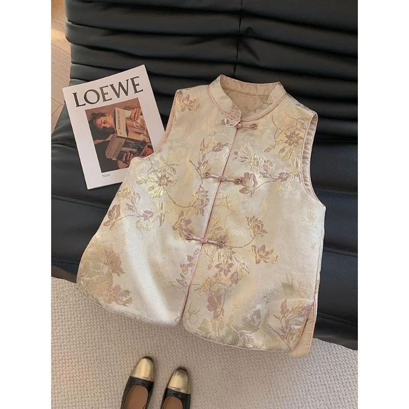 

Spring 2025 New Chinese Sle Embroidered Floral Light Jaet Women's Stand Collar Vest National Sle Improved oulder Pad ...