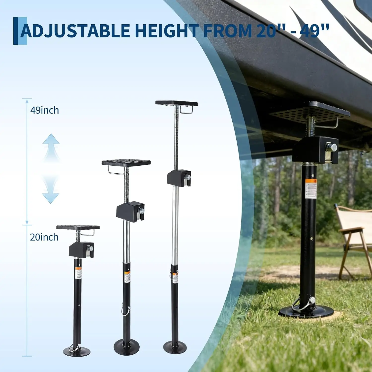 2-Pack RV Slide-Out Support Jacks with Flat Top Blocks – Heavy-Duty Stabilizer Jacks, 10,000 lb Capacity, 21"–49" Quick-Lift Adjustable, Drill & Hand Crank Compatible for Campers & RVs