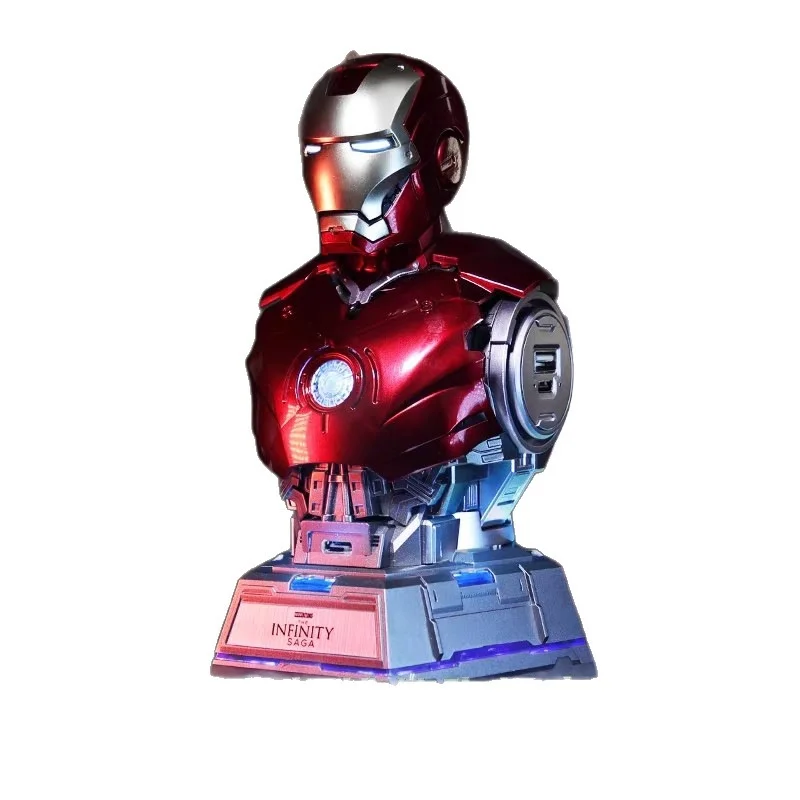 Action figure Iron Man MK3 Busto con hub di ricarica rapida da 65 W Marvel Avengers LED Light-Up da collezione Multi-Port USB-C Ricarica