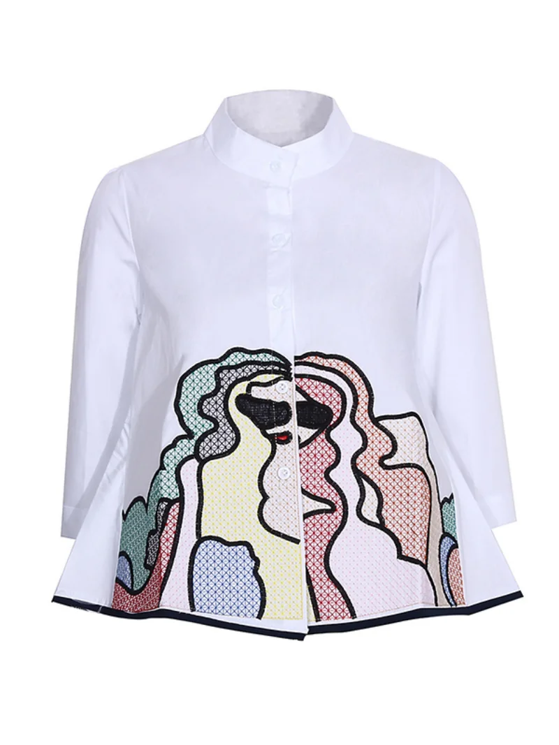 Yeezzi Damesmode Bedrukte Blouses Met Opstaande Kraag 2023 Nieuwe Lente Herfst Losse High-Low Casual Uitgaan Shirts Tops