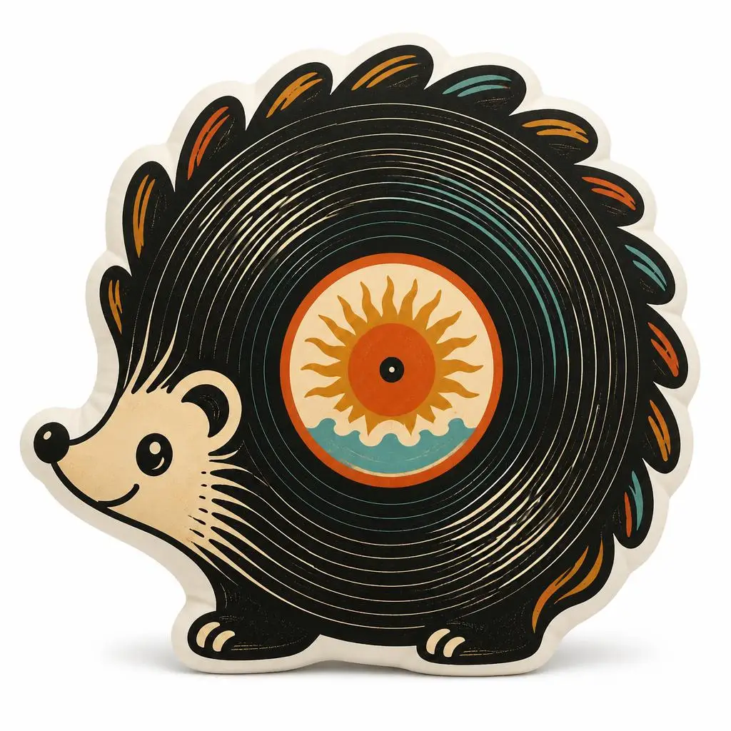 Retro Vinyl Record Hedgehog Shaped Throw Pillow Record Collector Cushion Music Lover Gift for Sofa Room Decor Home Accent