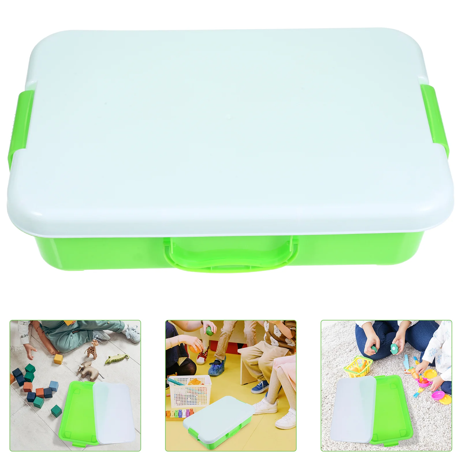 Boîte de rangement de table avec couvercle, bac à sable en plastique, jouets de plage pour enfants, vert Abs