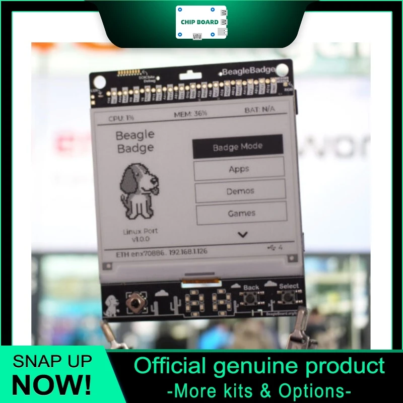 

BeagleBadge 4.2" ePaper Linux Badge TI Sitara AM62L32 SoC Dual-Core Cortex-A53 Compact Display Device