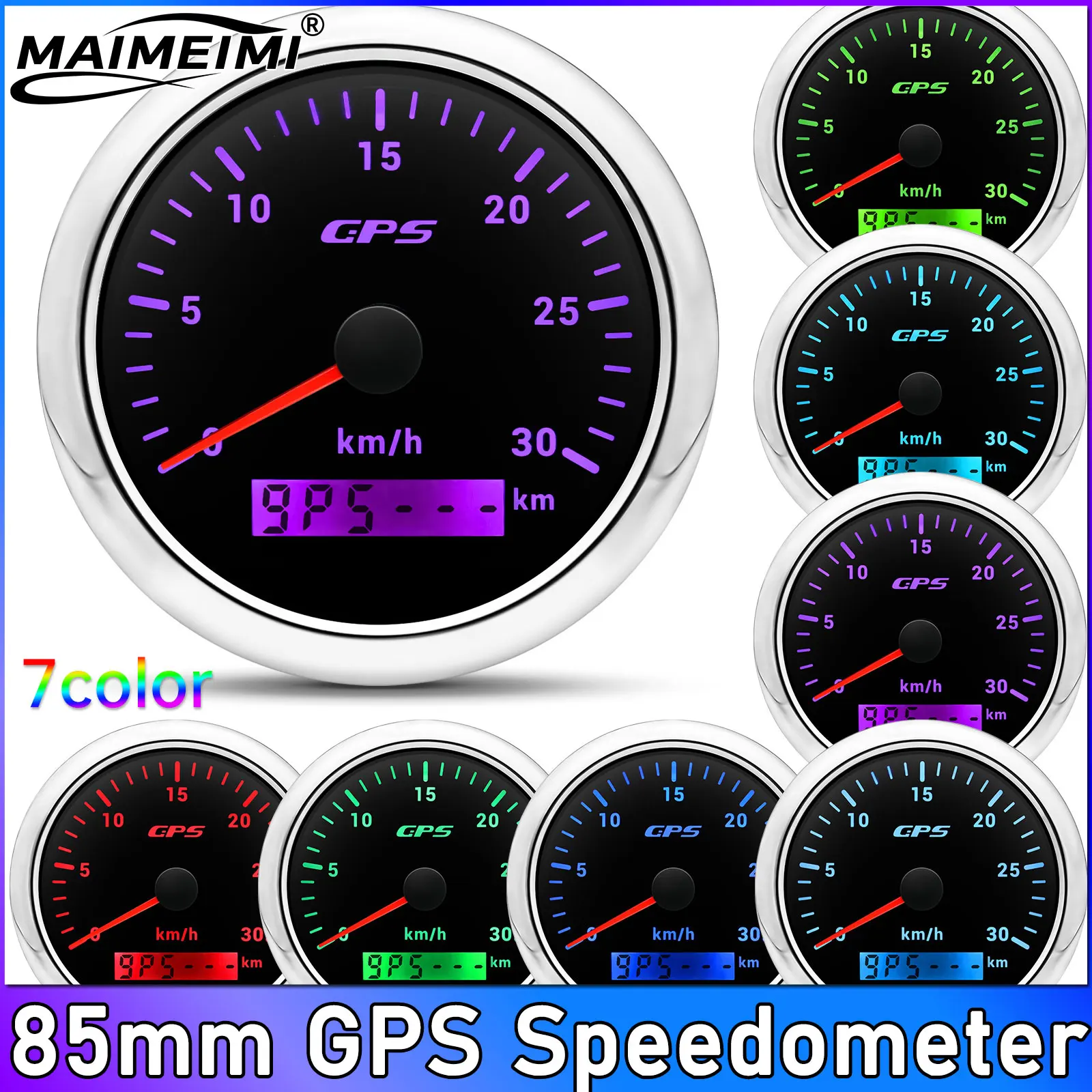 

30-200 Km/h 85mm GPS Speedometer Vehicle Odometer LCD Car Speed Meter with GPS Antenna for Marine Boat Car Motorcycle 12V 24V