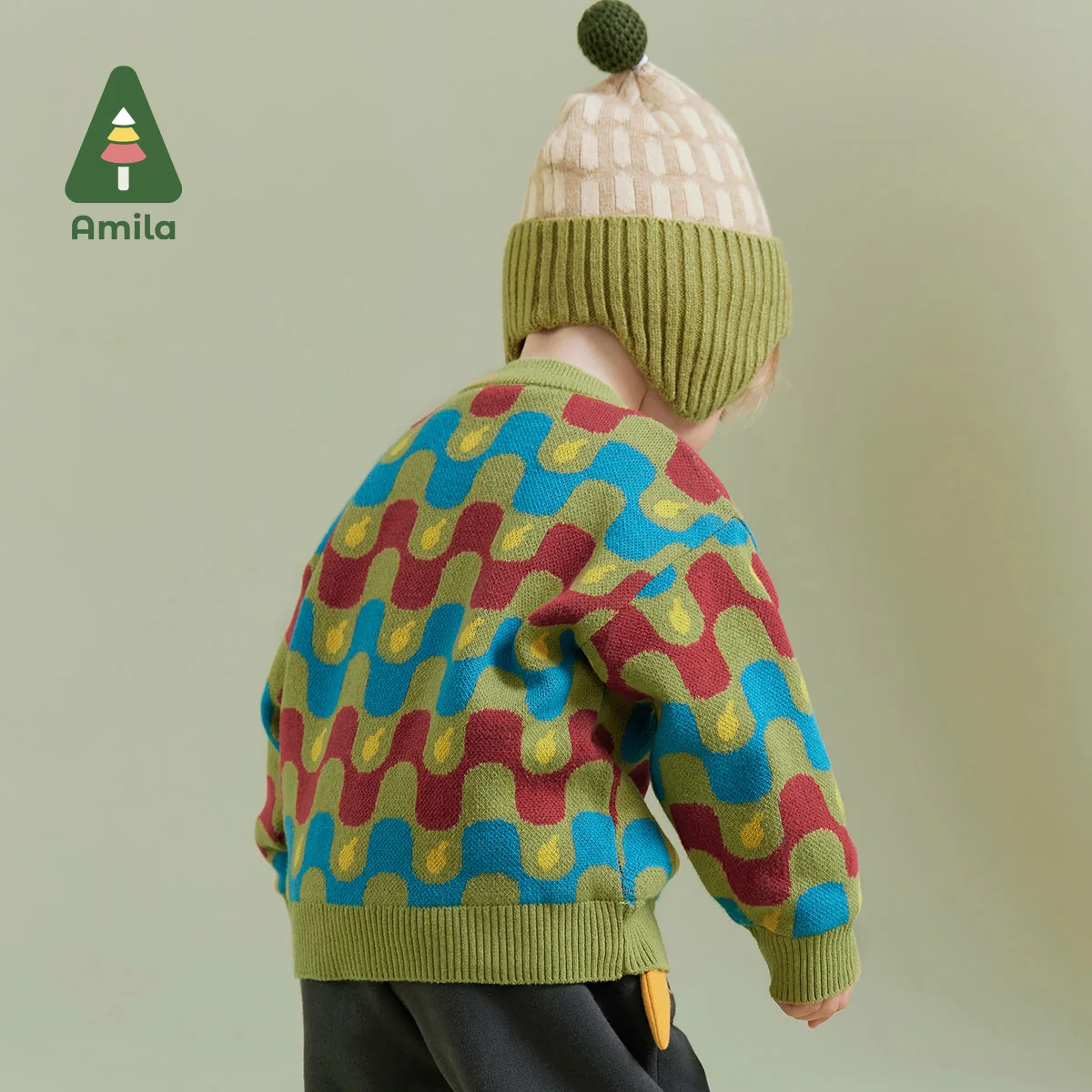 Amila Baby Children Sweaters 2024 Winter New Round Neck Soft Fashion Cosy Warm Children\'s Knit Sweater  Baby Clothing