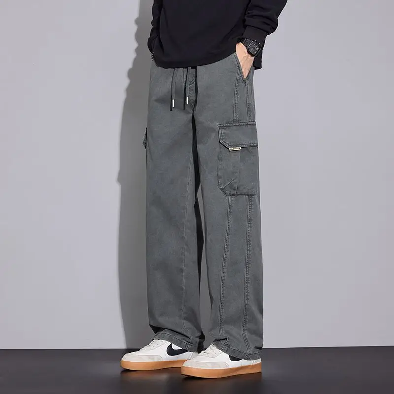 American Overalls Men's 2026 New Loose Straight Trendy Versatile Elastic Wide-leg Casual Trousers