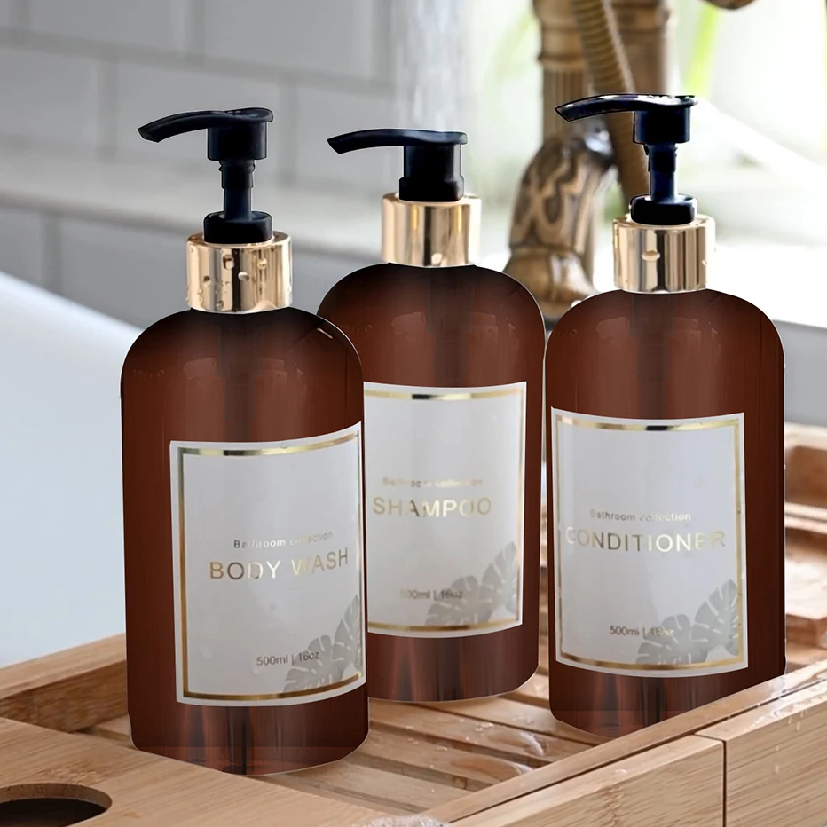 3pcs Bathroom Shower Dispenser Set Refillable Pump Clear Shampoo Conditioner Body Wash Dispenser Bath Soap Bottle