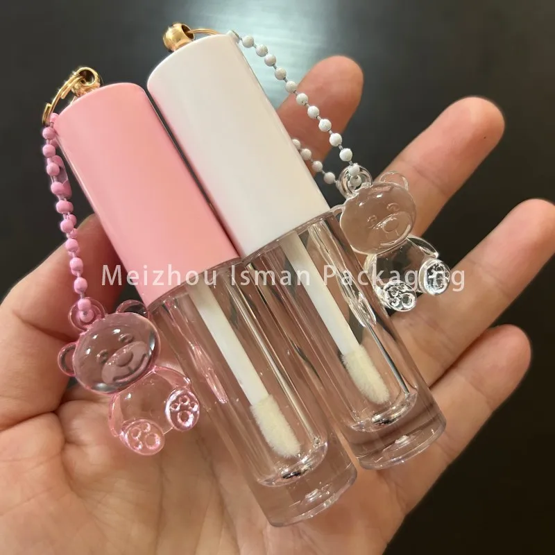 

50Pcs Wholesale New Empty Creative Lip Gloss Tubes Plastic Round DIY Bear Key Chain Liquid Lipstick Container Lip Balm Tube 3ml
