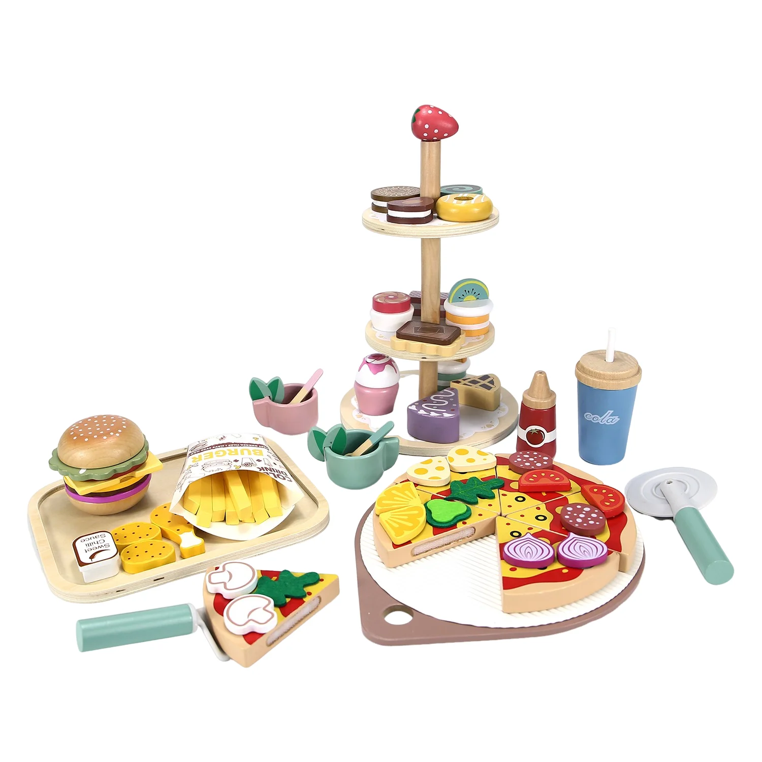 

Имитация еды, детские кухонные игрушки, деревянные кухонные игрушки для гамбургеров, пиццы, набор стоек для торта, ролевые игры, детская кухонная игра