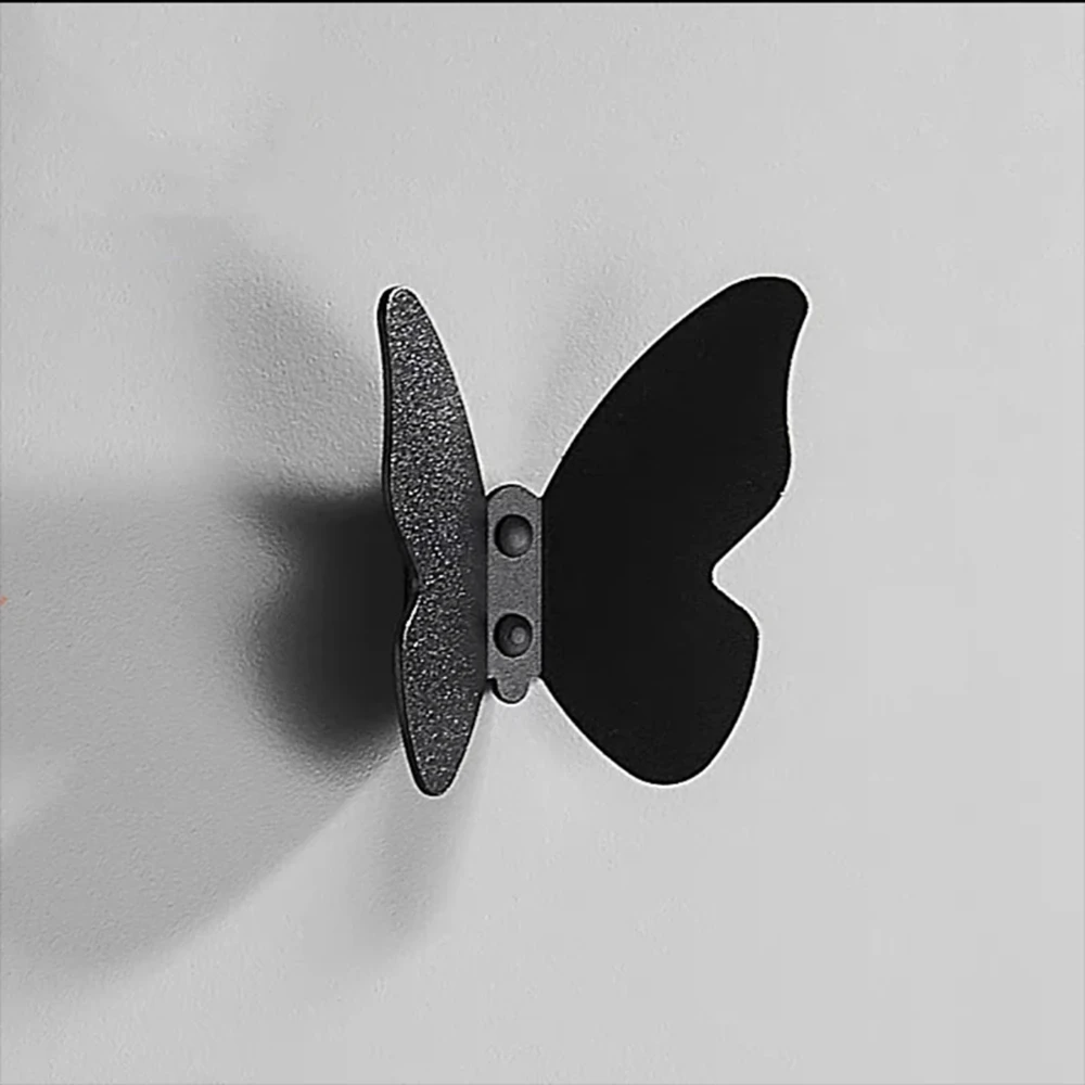 Matte Black Simple Space Aluminum Butterfly Hook Bedroom Coat Hook Three-Dimensional Decorative Butterfly Creative Wall Hanging