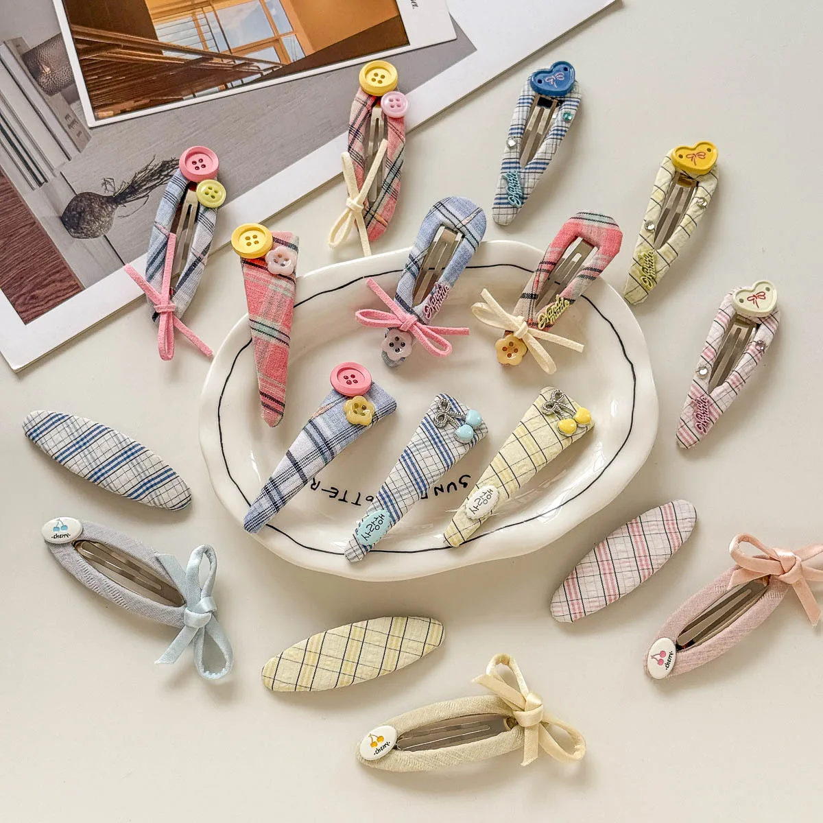 

Korean Pink and Blue Striped Bow Geometric Hairpin Girls Bangs Side Clip Hairpin Barrettes Headwear Hair Clip Hair Accessories