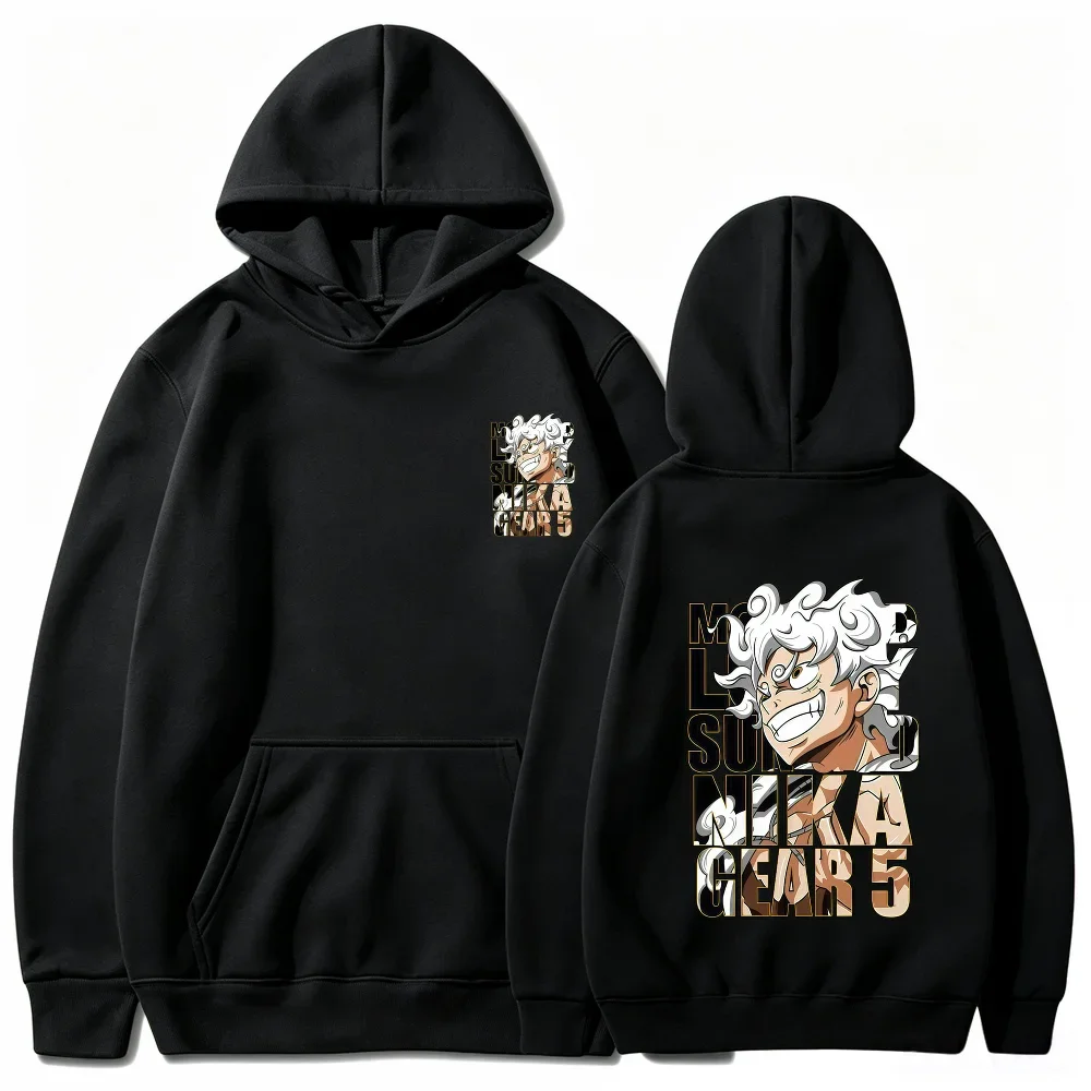 One Piece Luffy Gear 5 Nika Graphic Hoodie，Unisex，Drawstring Hooded Sweatshirt Front Back Anime Print Oversized Casual Top
