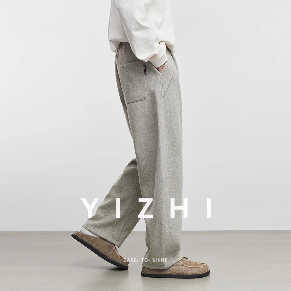 موضة الرجال سراويل تقليدية رياضية فضفاضة 2025 ربيع الخريف جديد مرونة الخصر فضفاض مستقيم السراويل الرجال بلون بنطال ذو قصة أرجل واسعة #4