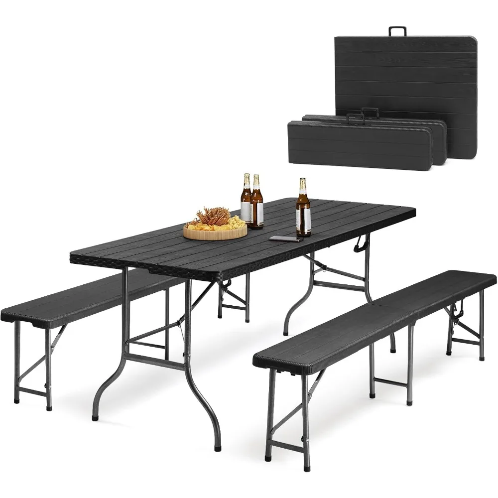 Zeltset, zusammenklappbares Camping-Set, 2 x Bänke und 1 x Bier, 180 cm Bier-Set, 3-teiliger Garten