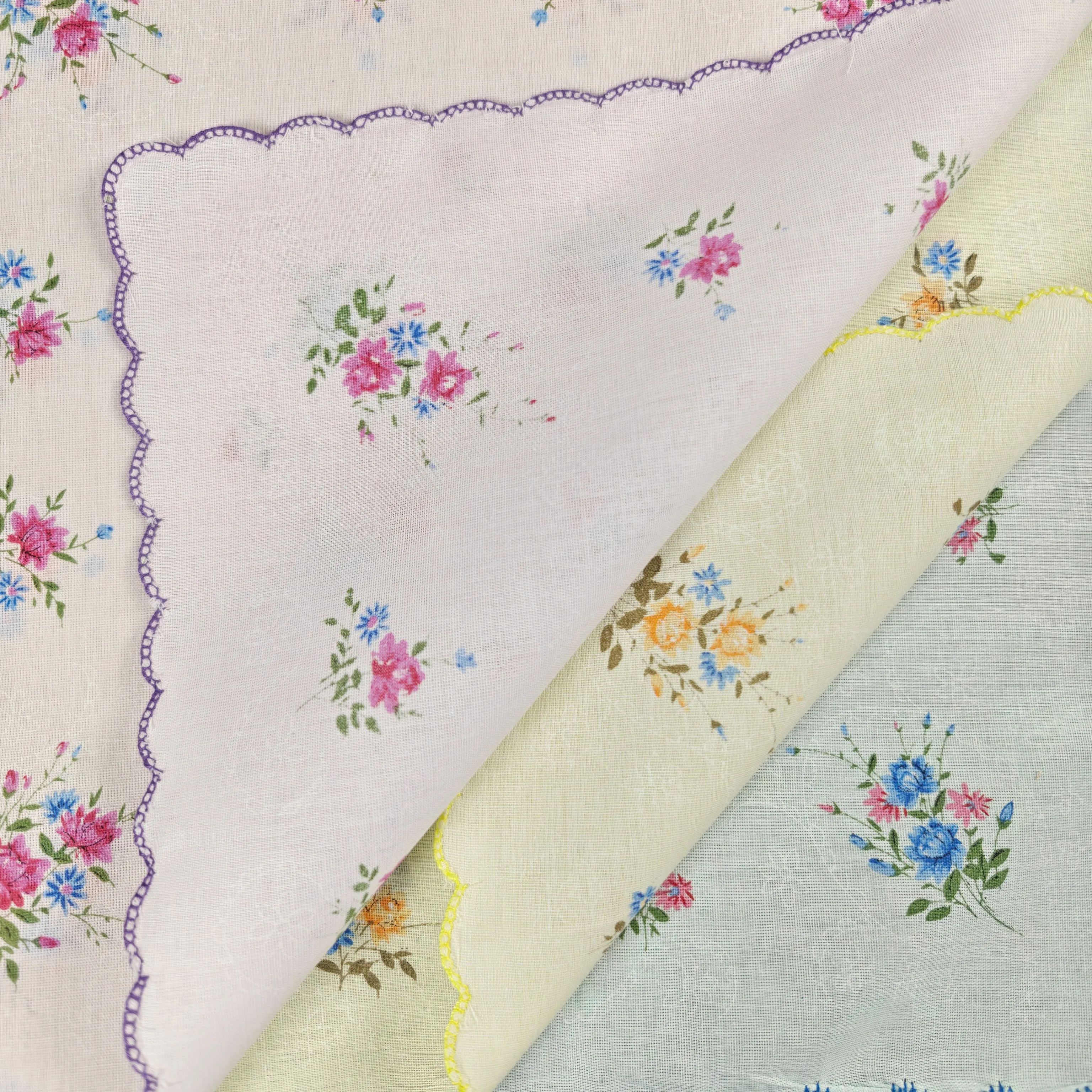Thin Feel 11,6 Zoll/29,5 cm Baumwoll-Halbmond-Taschentuch für Damen, bedruckt, Retro, 12 Stück – Detail 3