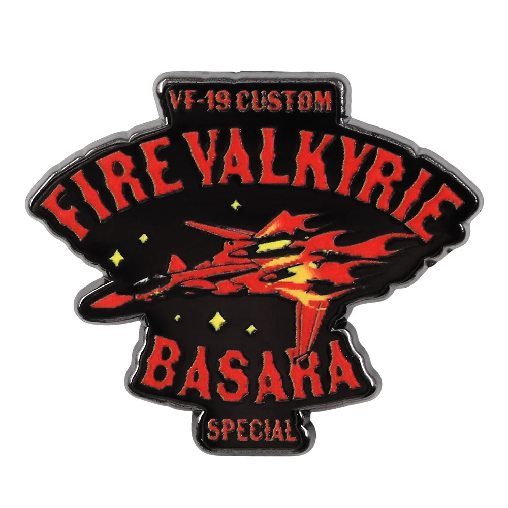The Super Dimension Fortress Macross Logo Enamel Pin Vf-19 Custom Fire Valkyrie With Basara Special Badge Sci-Fi Tv Anime Brooch
